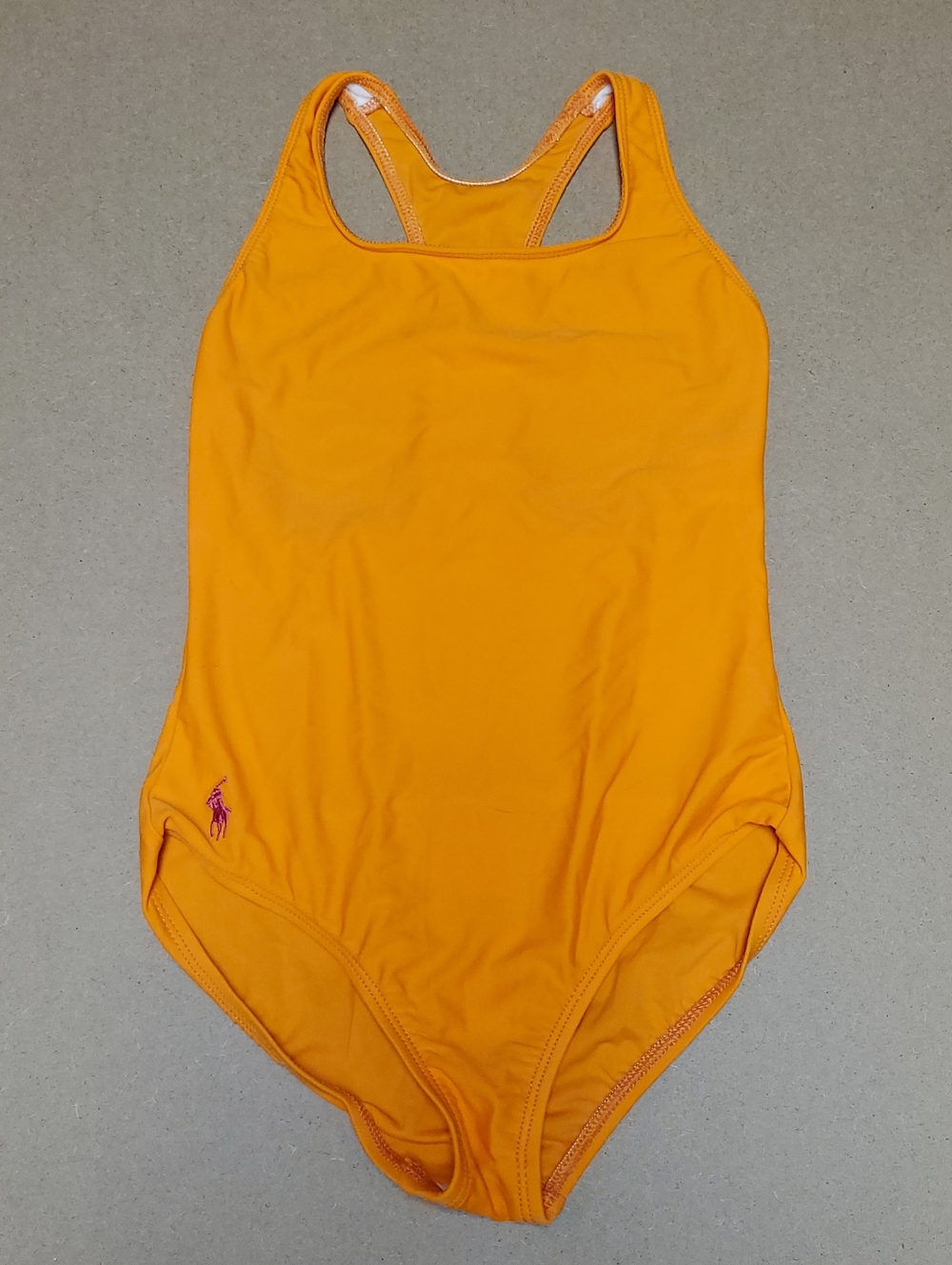 Vintage 1990's Ralph Lauren Girls Bright Orange Racerback One Piece Swimsuit